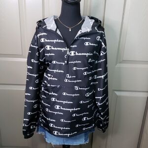 Champion Black Rain Windbreaker Jacket Half Zip Size Medium